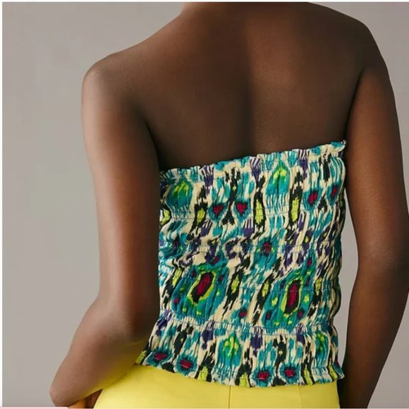 NWT Anthropologie | Turquoise Smocked 100% Cotton Tube Top, L - Picture 2 of 9